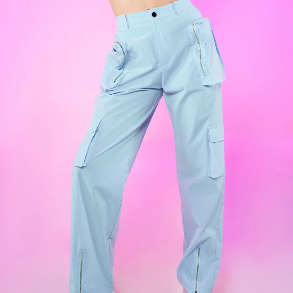 Rave Wonderland - Sky Blue Nylon Cargo Pants - NWT